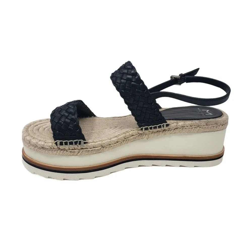 Marc Fisher Gabli Leather Braided Straps Platform Wedge Sandal Black Size 10 NEW